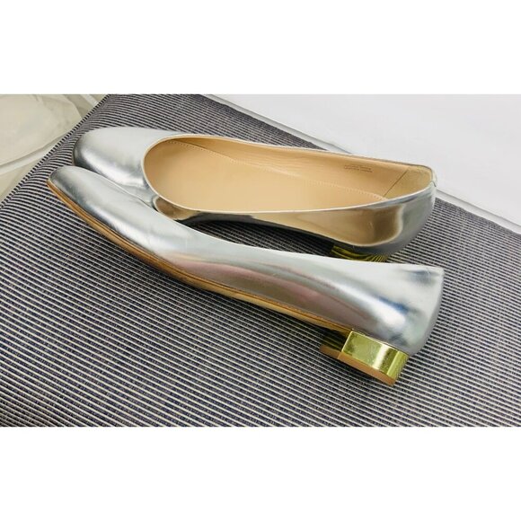 J Crew Italian womens shoes all leather flat slip on low front silver/gold heel - Picture 6 of 11
